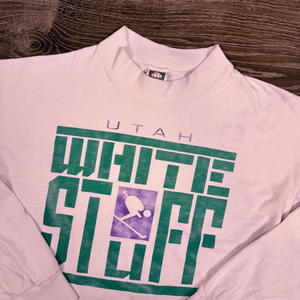 Vintage 90s Ski Utah White Stuff‎ T Shirt Large Cotton Deluxe USA Made Retro